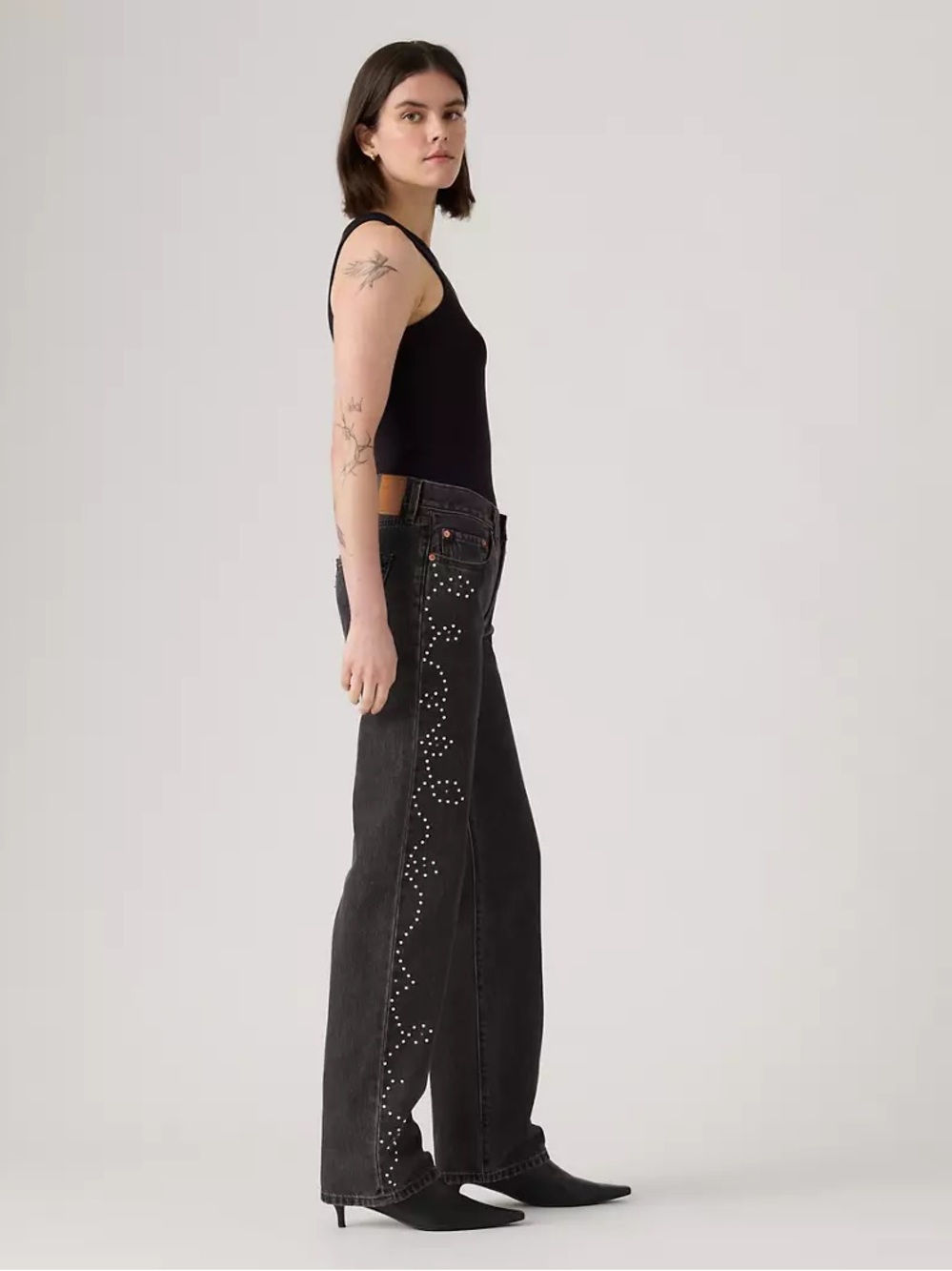 NWT Levi’s Premium 501 90s Black Gray Studded Straight Loose Baggy Jeans W33 L30